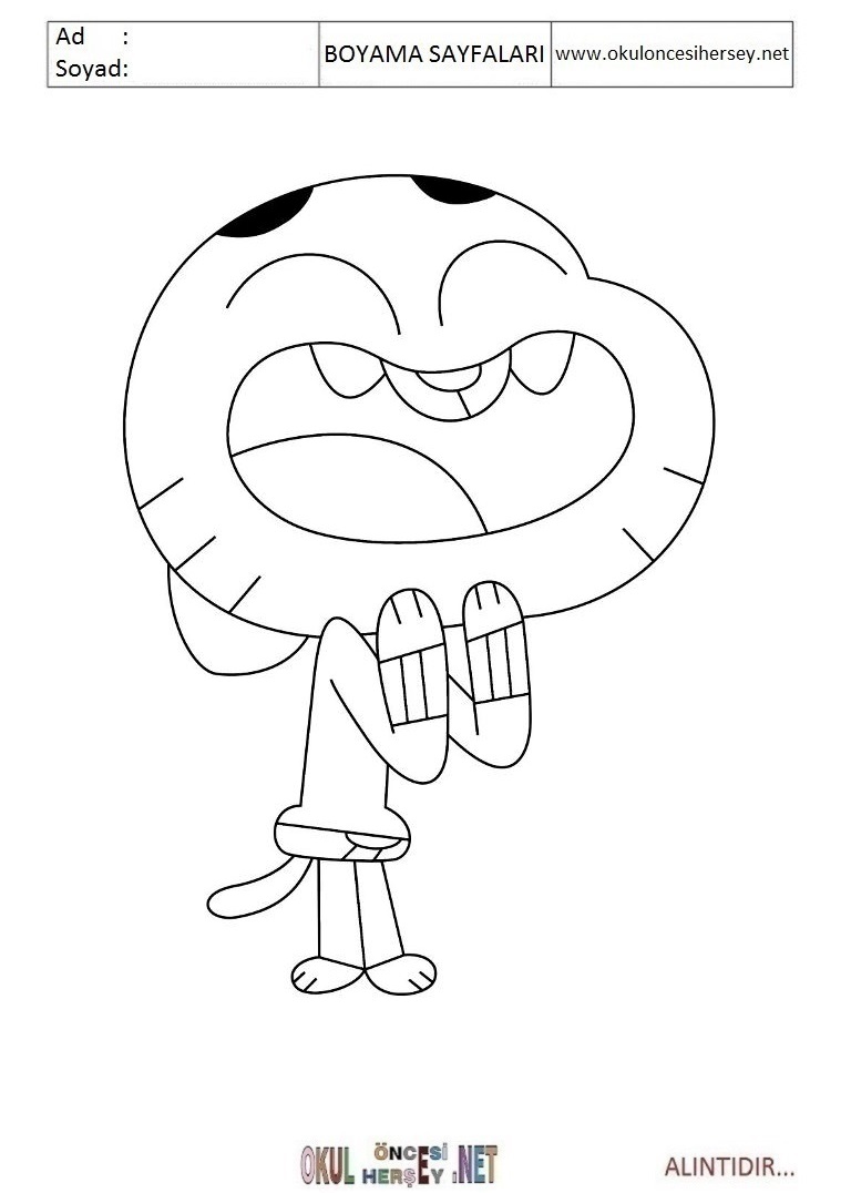 Çocuklar İçin Gumball Boyama Sayfaları 