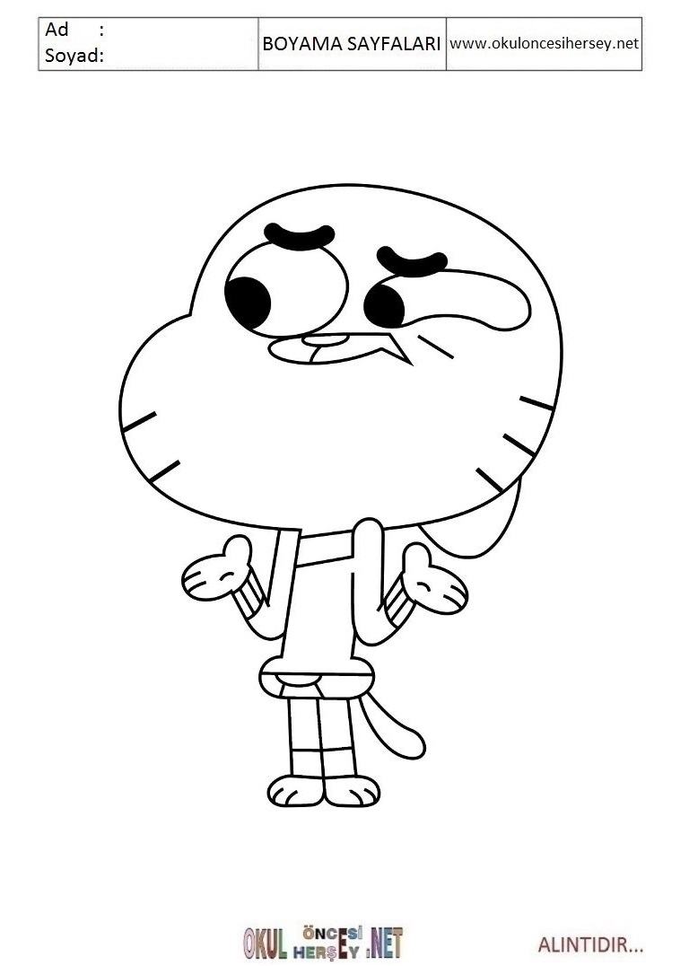 Çocuklar İçin Gumball Boyama Sayfaları 