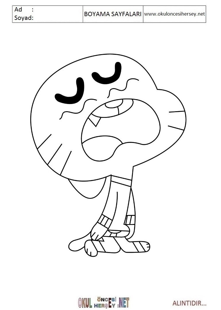 Çocuklar İçin Gumball Boyama Sayfaları 