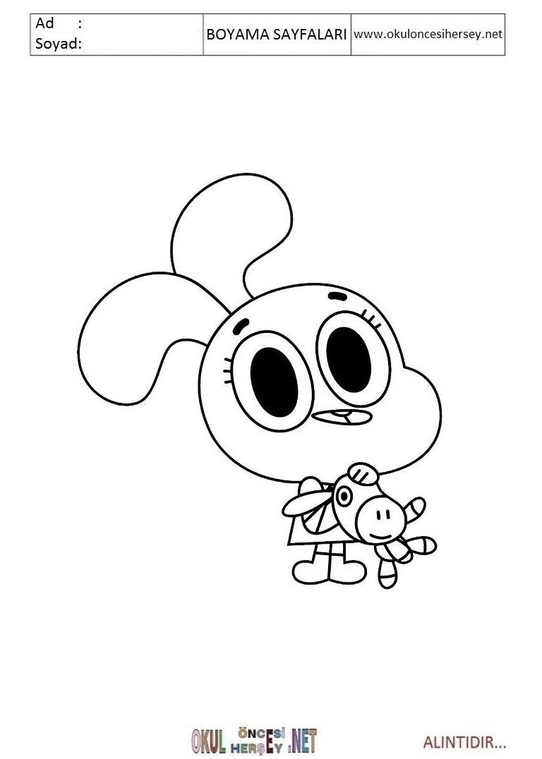 Çocuklar İçin Gumball Boyama Sayfaları 