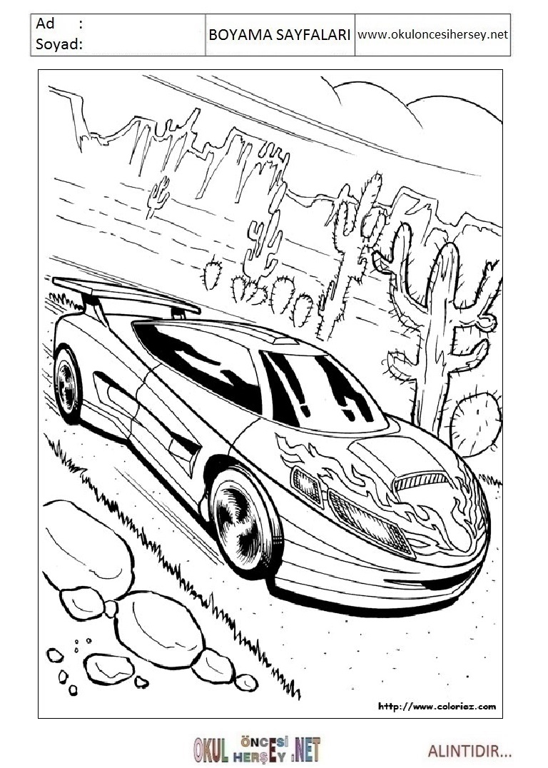 Çocuklar İçin Hot Wheels Boyama Sayfaları 
