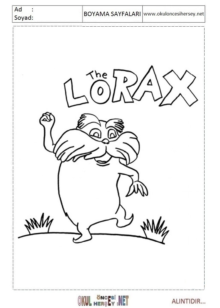 Çocuklar İçin Loraks Boyama Sayfaları 