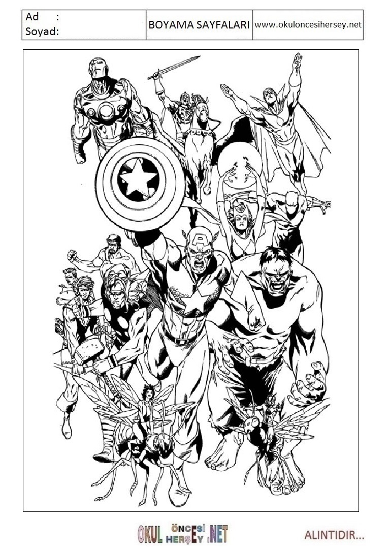 Çocuklar İçin Marvel Boyama Sayfaları 