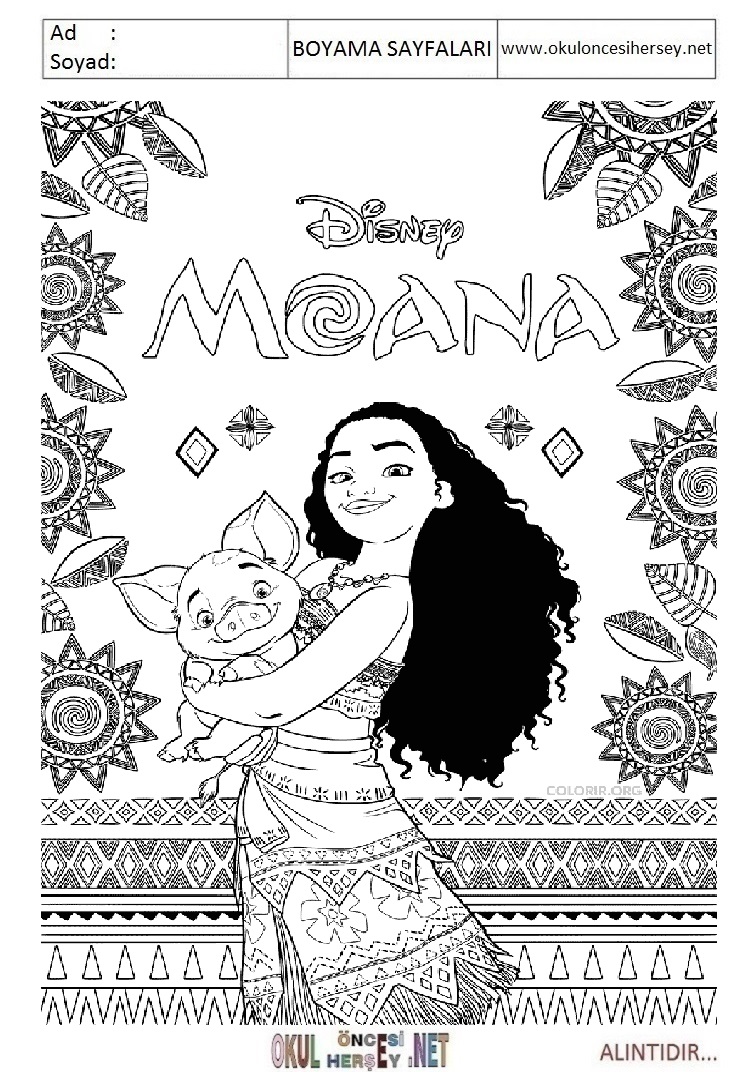 Çocuklar İçin Moana Boyama Sayfaları 