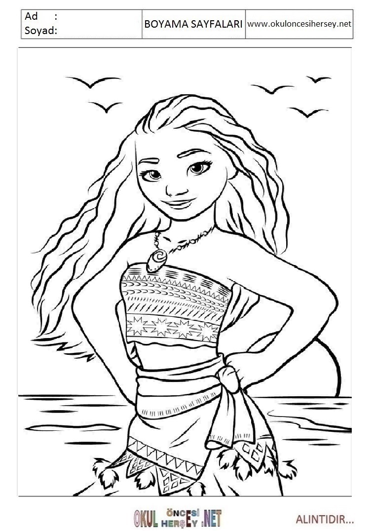 Çocuklar İçin Moana Boyama Sayfaları 