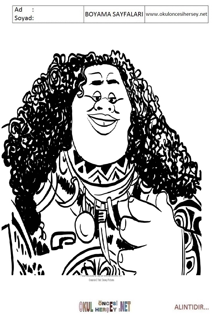 Çocuklar İçin Moana Boyama Sayfaları 