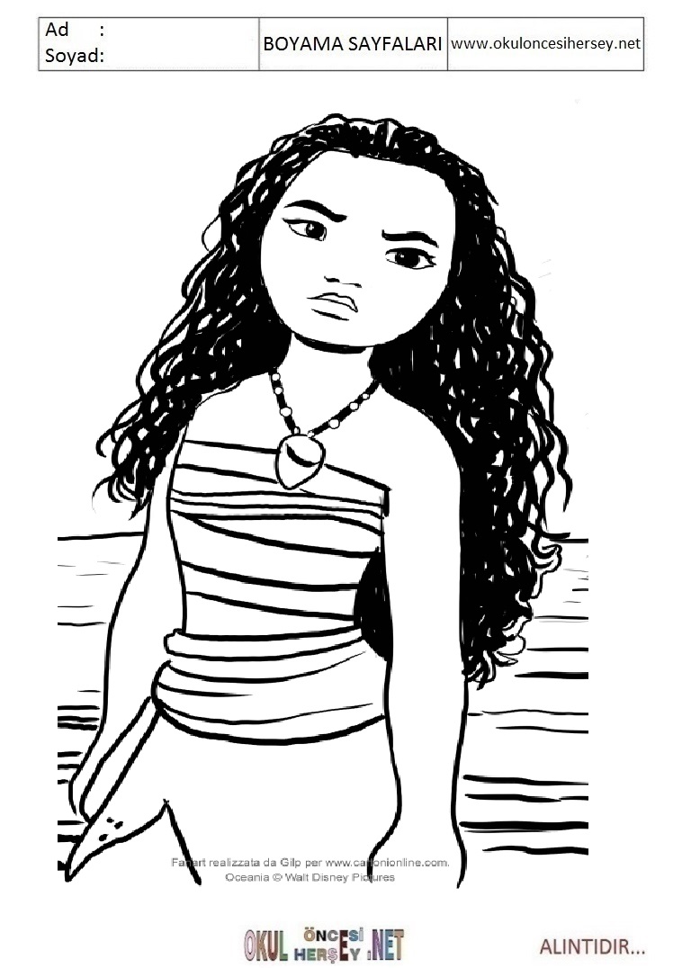 Çocuklar İçin Moana Boyama Sayfaları 