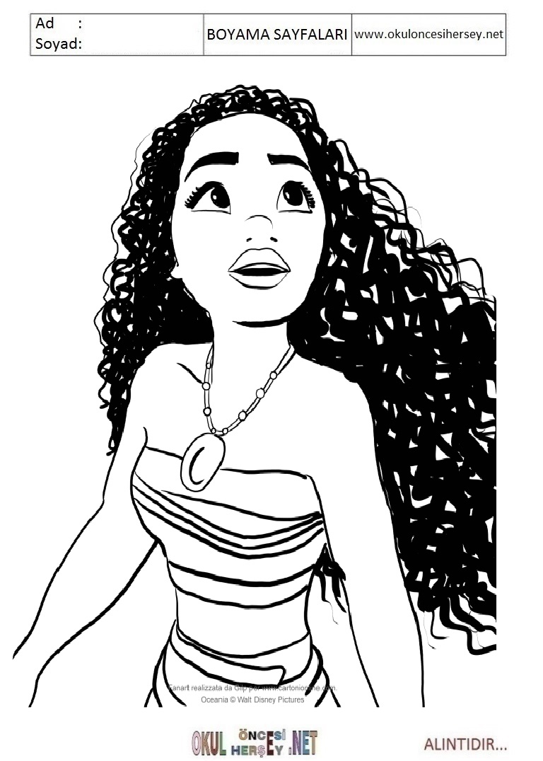 Çocuklar İçin Moana Boyama Sayfaları 
