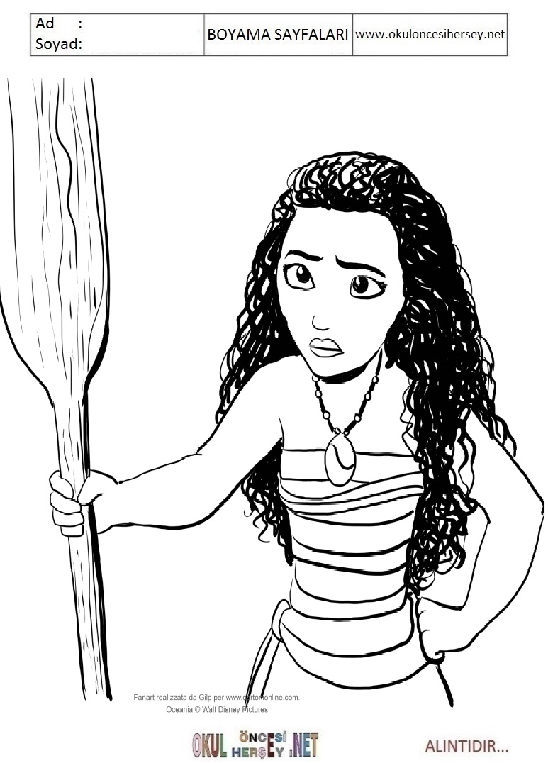 Çocuklar İçin Moana Boyama Sayfaları 