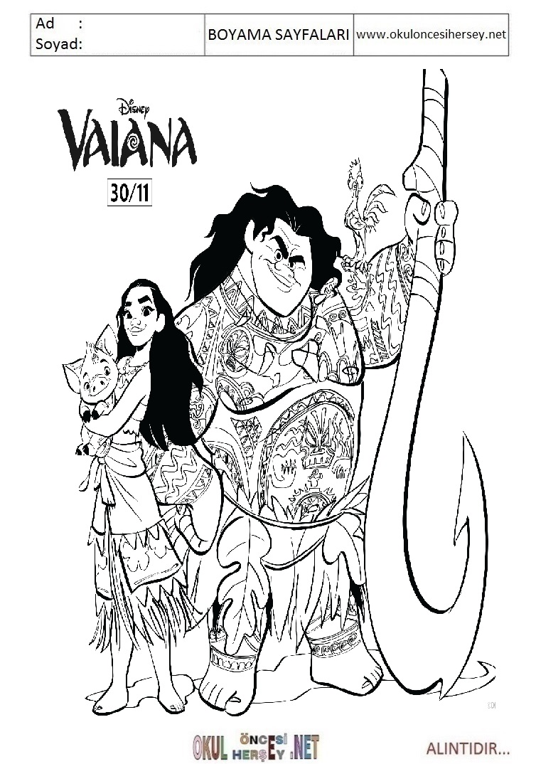Çocuklar İçin Moana Boyama Sayfaları 