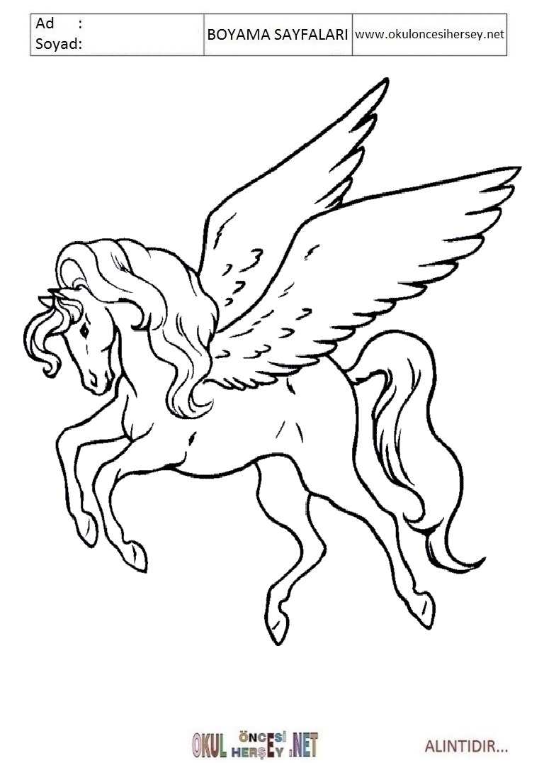 Çocuklar İçin Pegasus Boyama Sayfaları 
