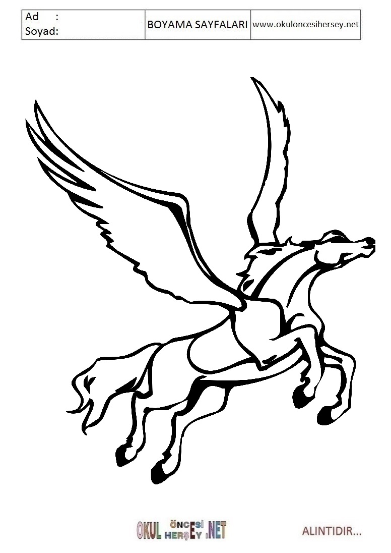 Çocuklar İçin Pegasus Boyama Sayfaları 
