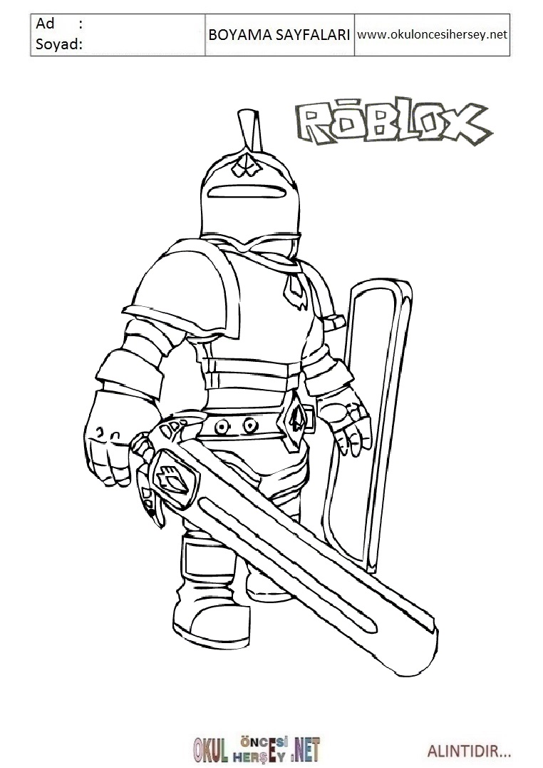 Çocuklar İçin Roblox Boyama Sayfaları 
