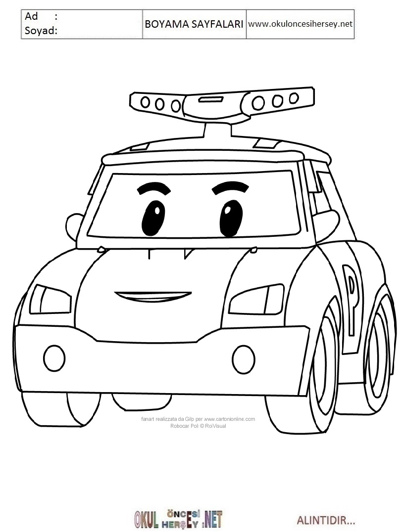 Çocuklar İçin Robocar Boyama Sayfaları 