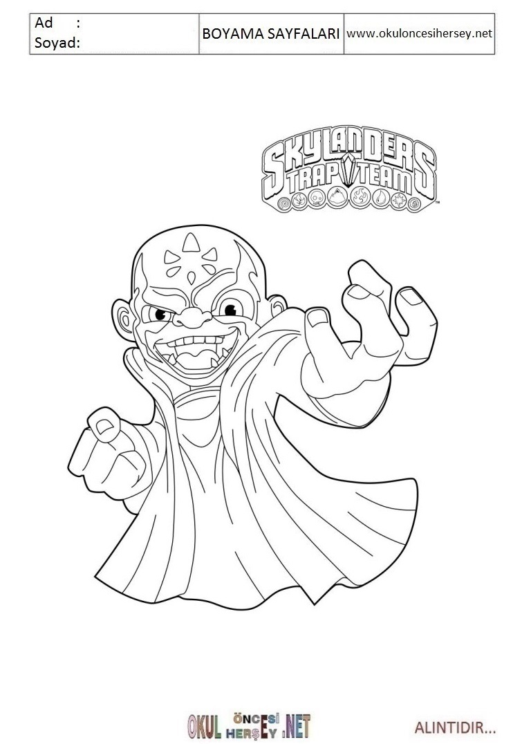 Çocuklar İçin Skylanders Boyama Sayfaları 