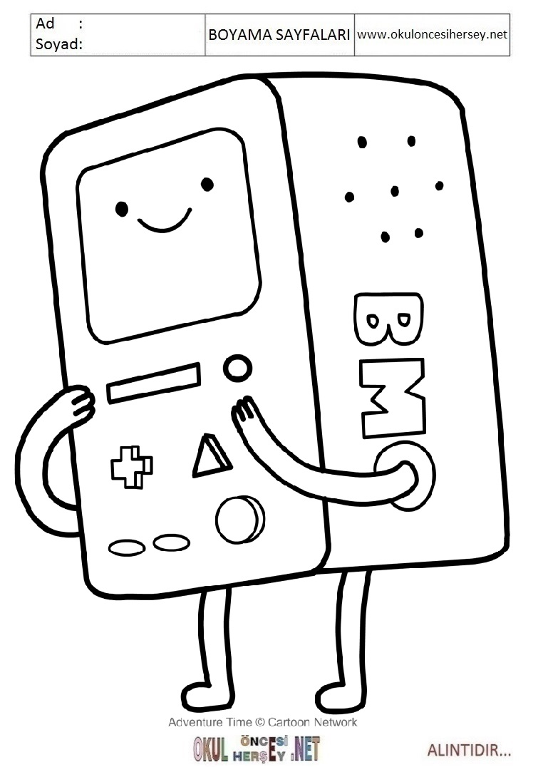 Çocuklar İçin Adventure Time Boyama Sayfaları 