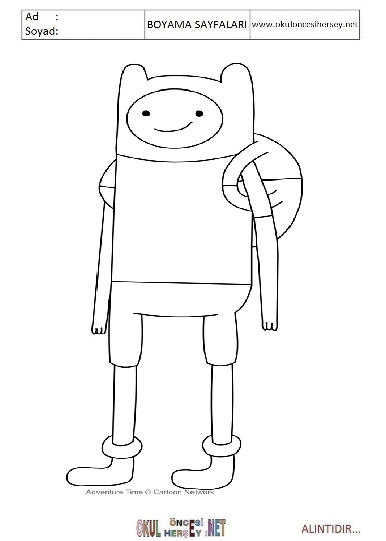 Çocuklar İçin Adventure Time Boyama Sayfaları 