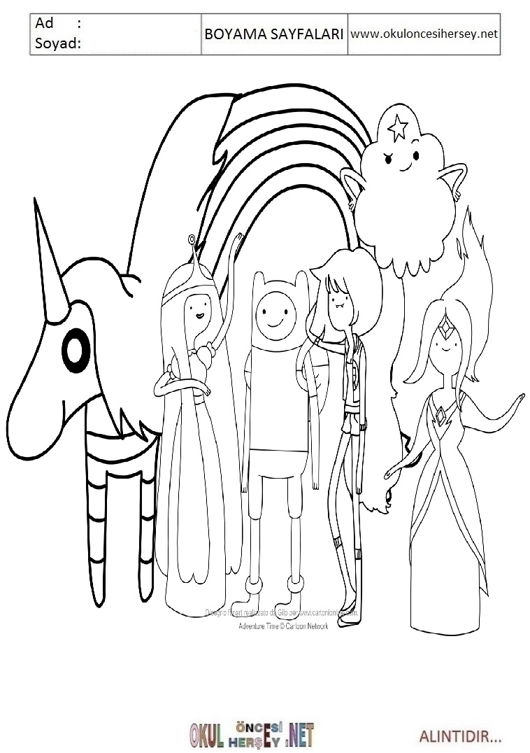 Çocuklar İçin Adventure Time Boyama Sayfaları 