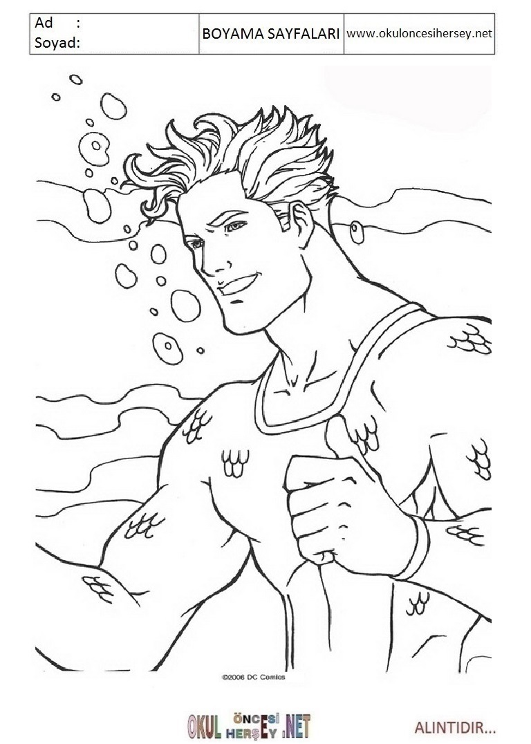Çocuklar İçin Aquaman Boyama Sayfaları 