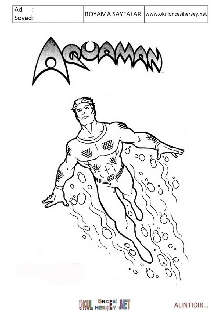 Çocuklar İçin Aquaman Boyama Sayfaları 