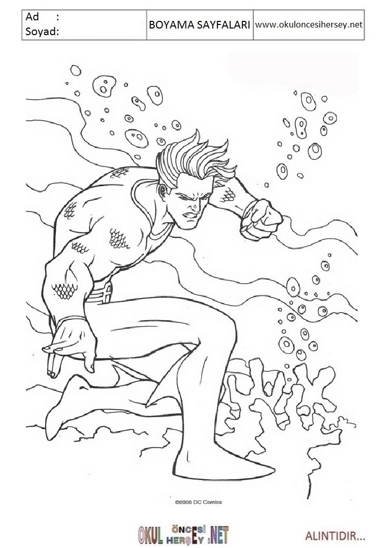 Çocuklar İçin Aquaman Boyama Sayfaları 