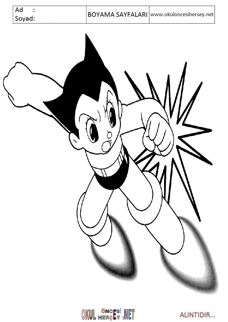 Çocuklar İçin Astroboy Boyama Sayfaları 