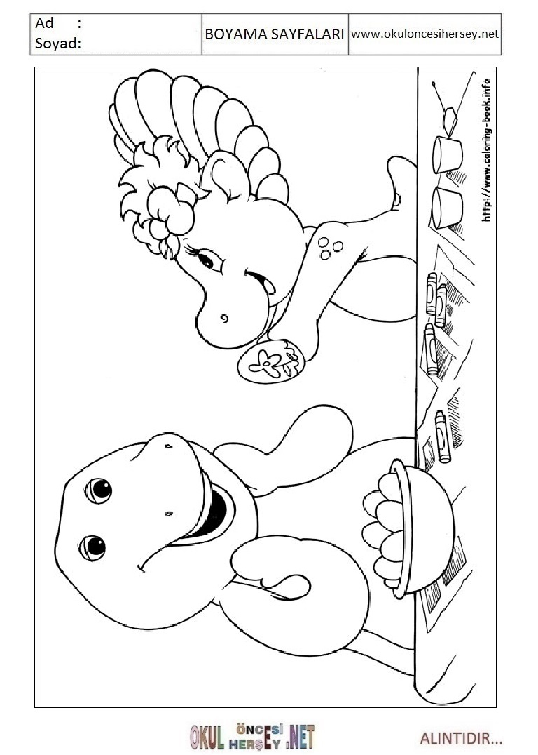 Çocuklar İçin Barney ve Arkadaşları Boyama Sayfaları 