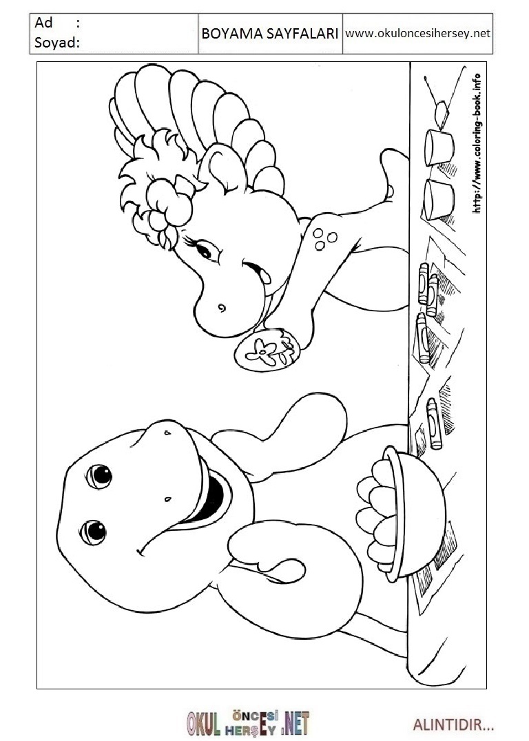 Çocuklar İçin Barney ve Arkadaşları Boyama Sayfaları 