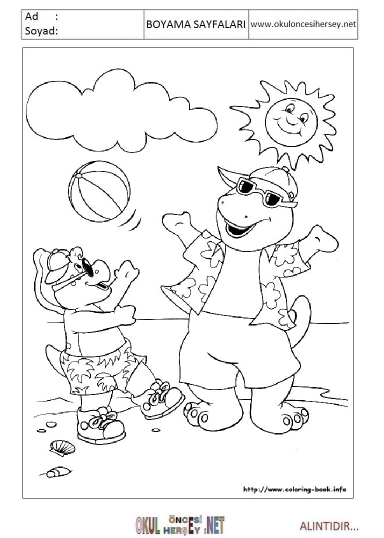 Çocuklar İçin Barney ve Arkadaşları Boyama Sayfaları 
