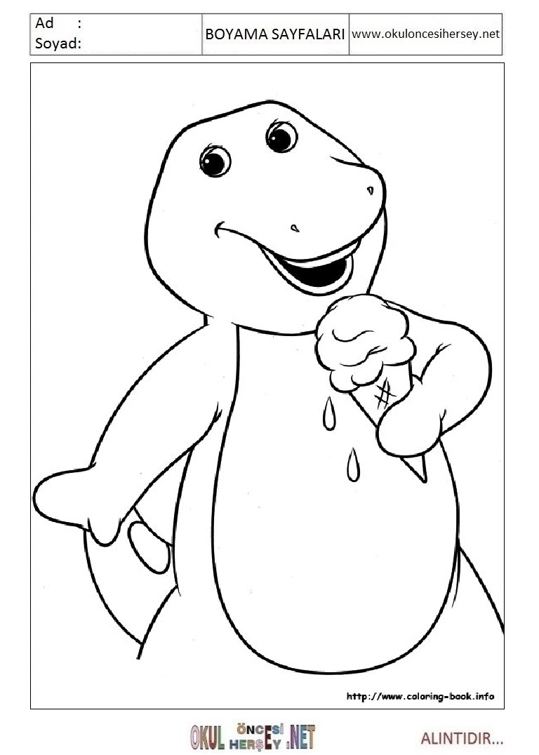 Çocuklar İçin Barney ve Arkadaşları Boyama Sayfaları 