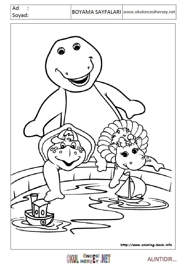 Çocuklar İçin Barney ve Arkadaşları Boyama Sayfaları 