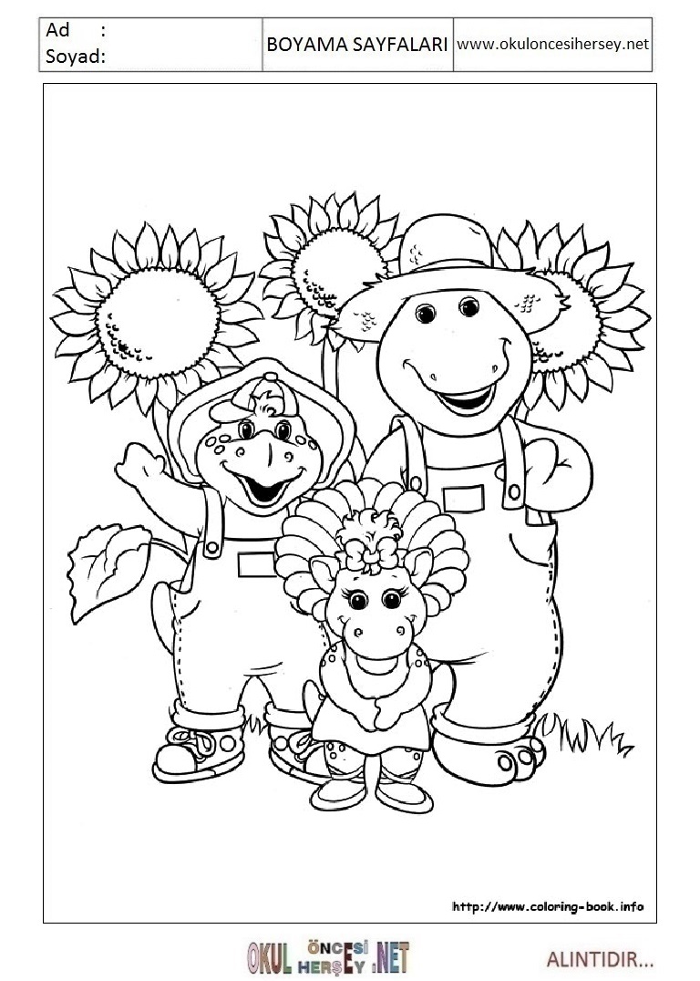 Çocuklar İçin Barney ve Arkadaşları Boyama Sayfaları 