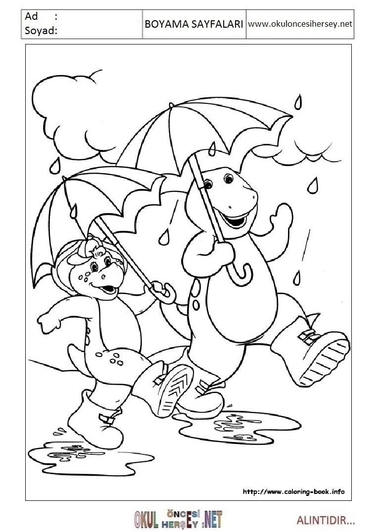 Çocuklar İçin Barney ve Arkadaşları Boyama Sayfaları 