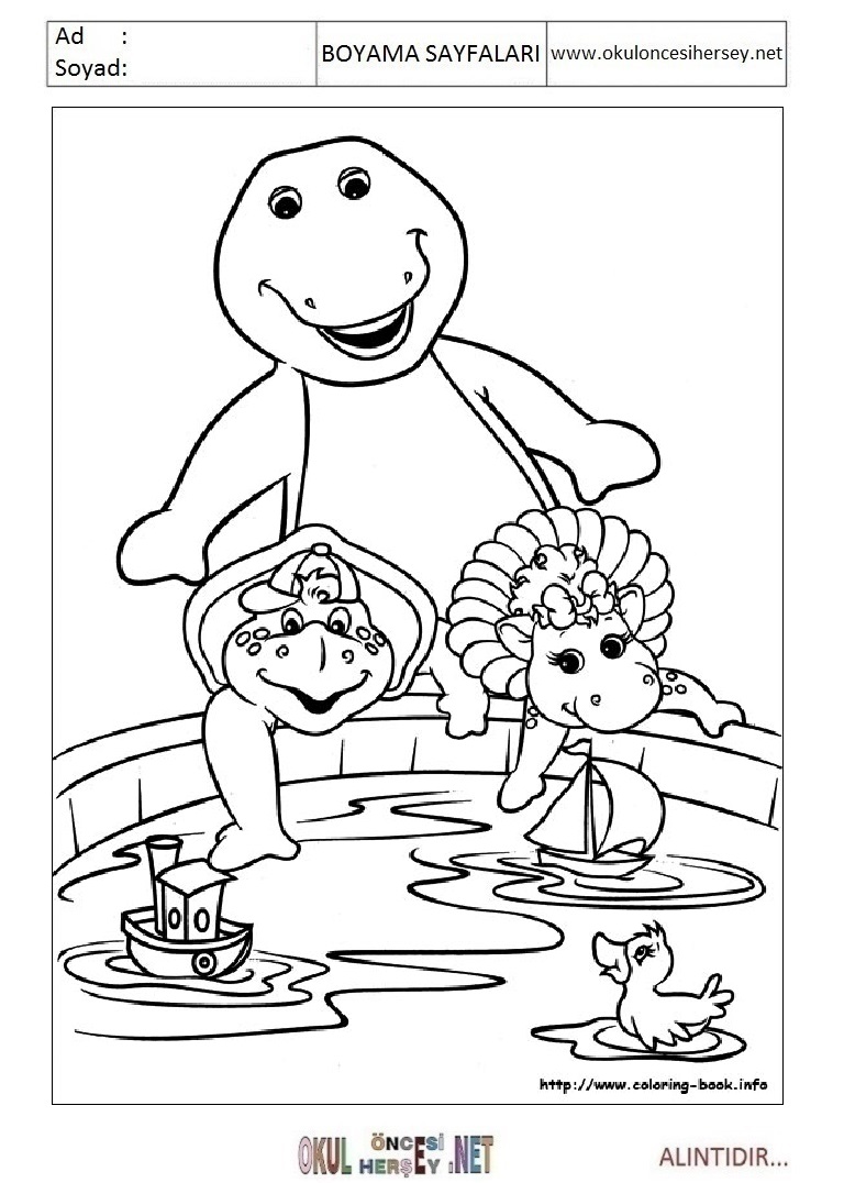 Çocuklar İçin Barney ve Arkadaşları Boyama Sayfaları 