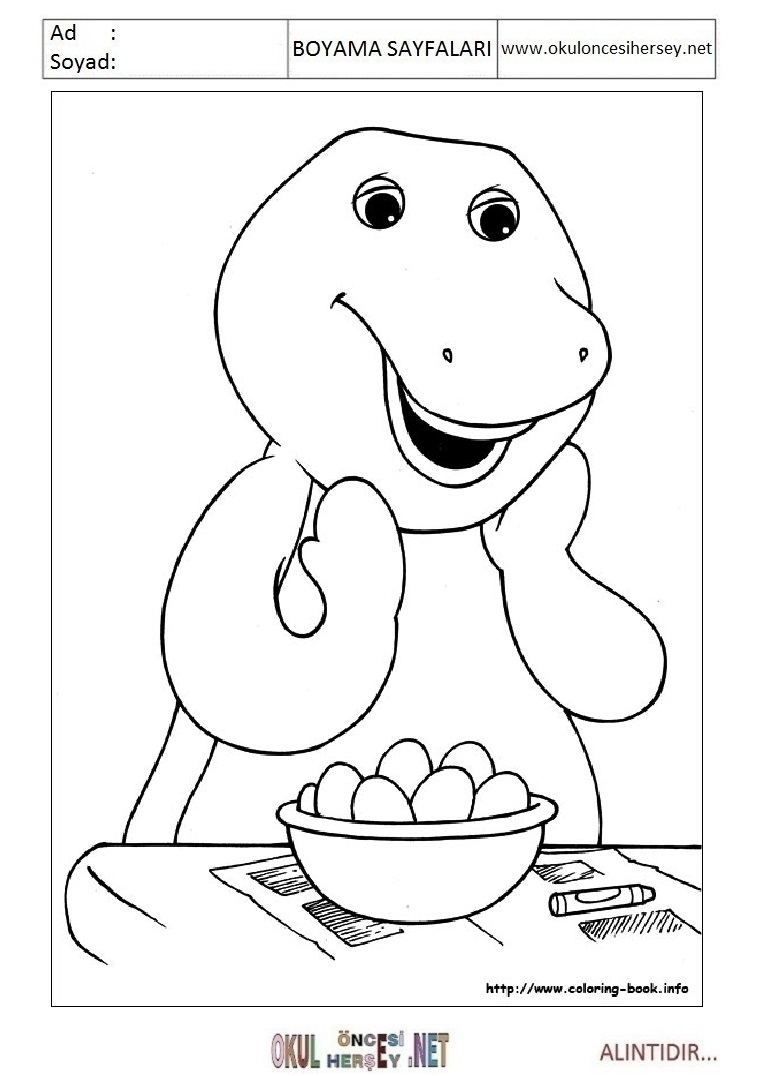 Çocuklar İçin Barney ve Arkadaşları Boyama Sayfaları 