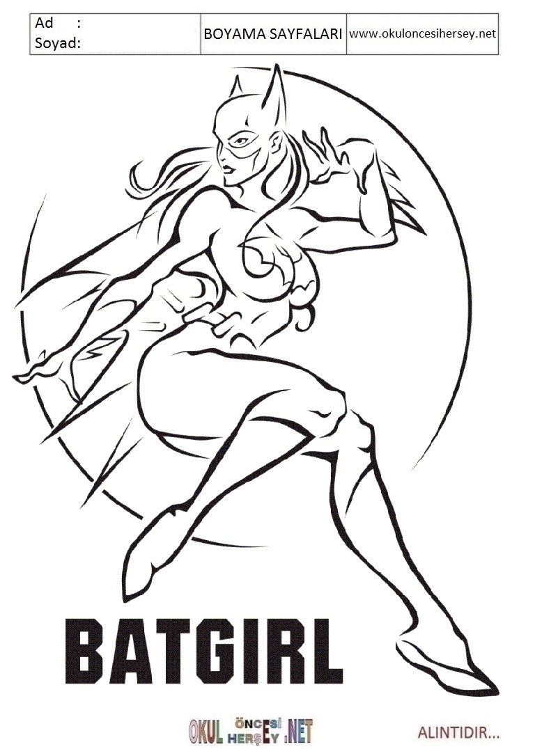 Çocuklar İçin Batgirl Boyama Sayfaları 