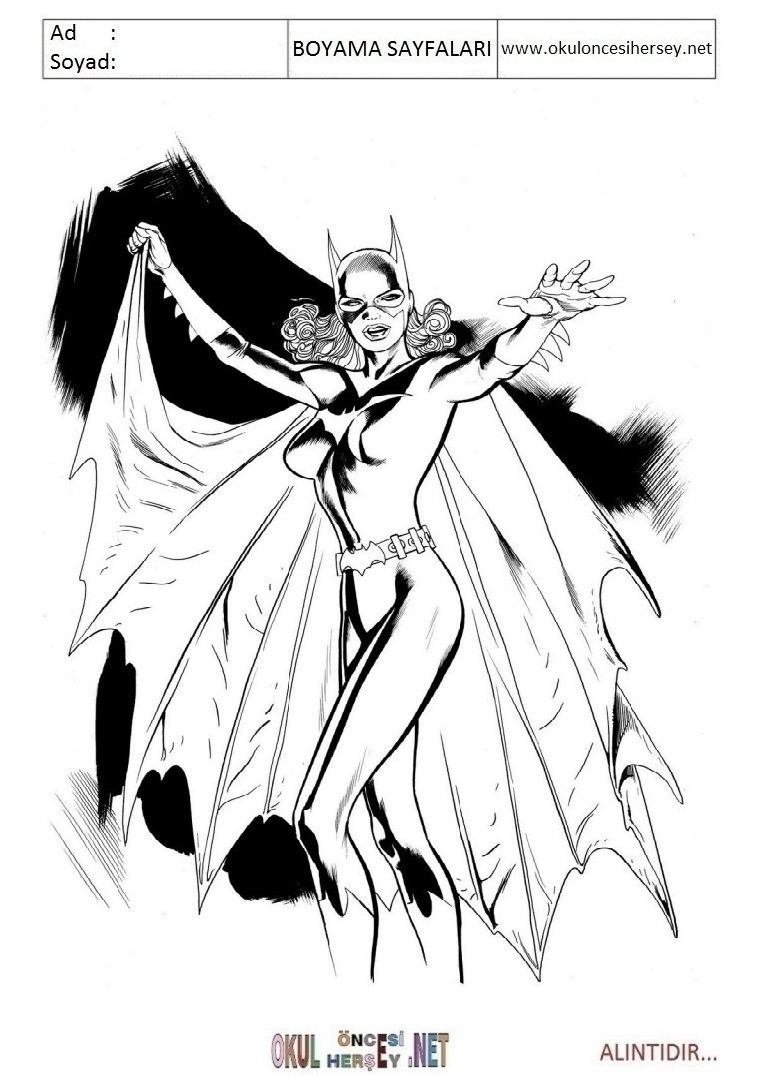 Çocuklar İçin Batgirl Boyama Sayfaları 
