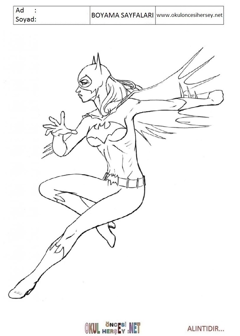 Çocuklar İçin Batgirl Boyama Sayfaları 