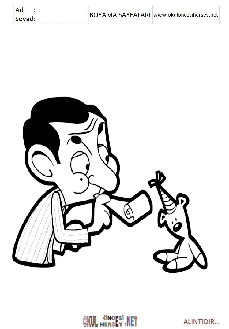 Çocuklar İçin Bay Fasulye-MR-Bean Boyama Sayfaları 