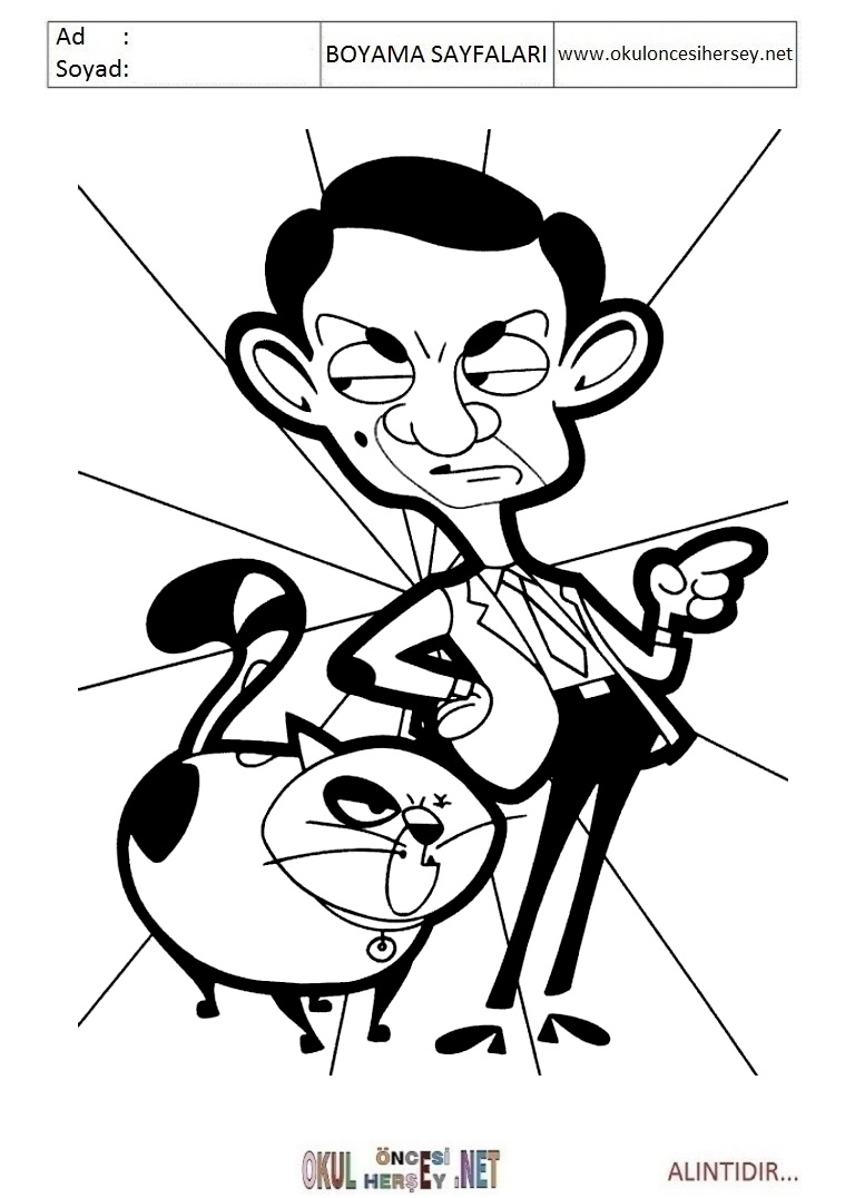 Çocuklar İçin Bay Fasulye-MR-Bean Boyama Sayfaları 