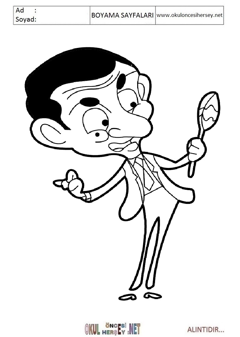 Çocuklar İçin Bay Fasulye-MR-Bean Boyama Sayfaları 