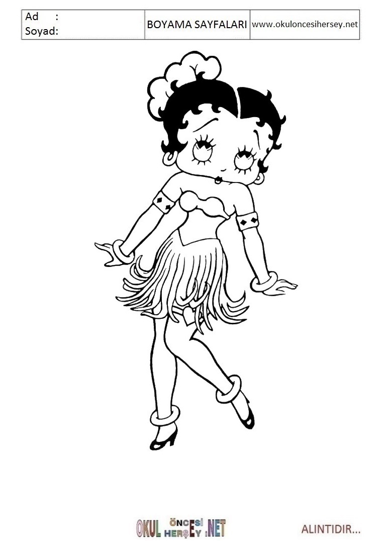 Çocuklar İçin Betty Hoop Boyama Sayfaları 
