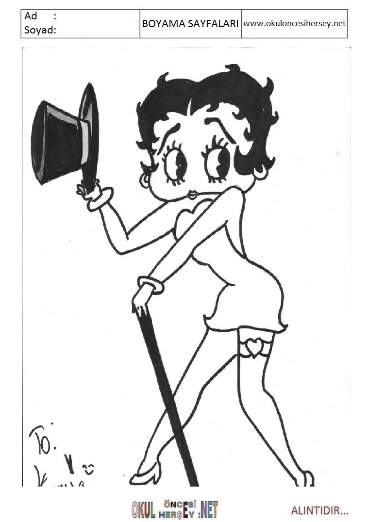 Çocuklar İçin Betty Hoop Boyama Sayfaları 