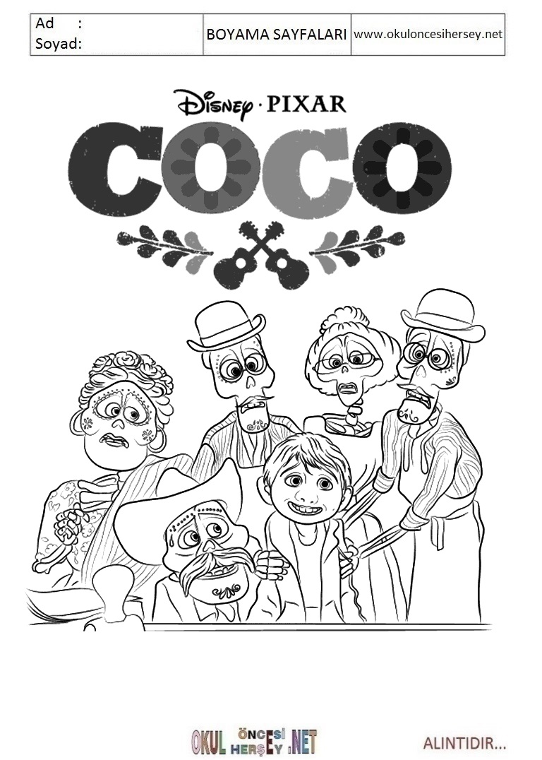 Çocuklar İçin Coco Boyama Sayfaları 