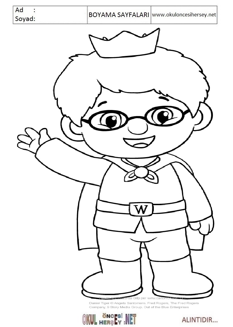 Çocuklar İçin Daniel Tiger Boyama Sayfaları 
