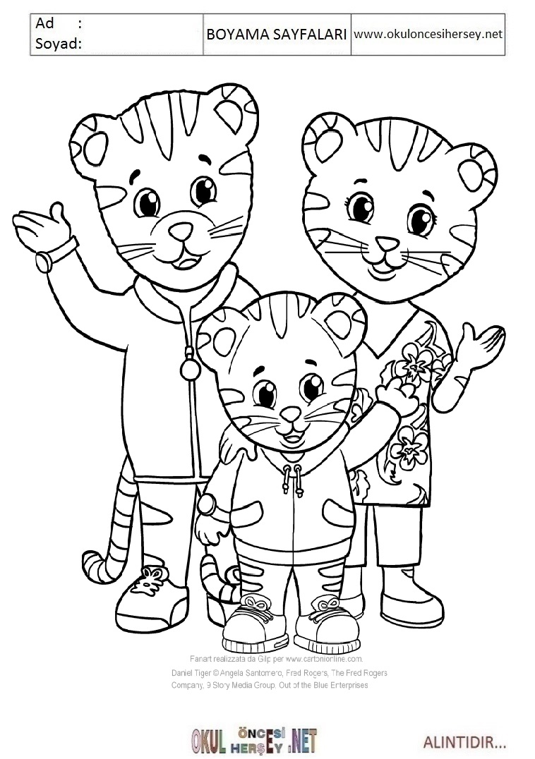 Çocuklar İçin Daniel Tiger Boyama Sayfaları 