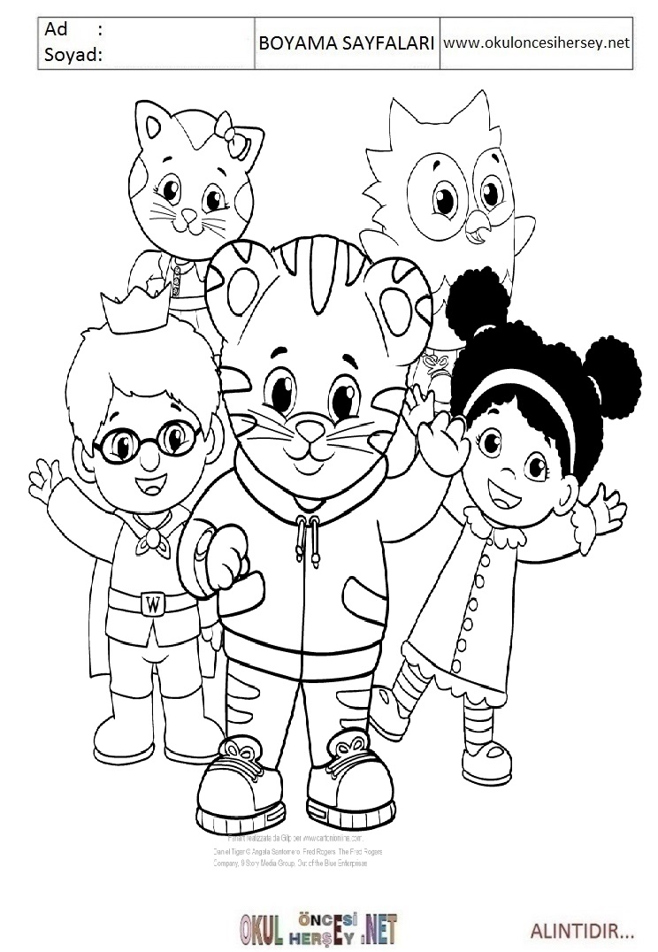 Çocuklar İçin Daniel Tiger Boyama Sayfaları 
