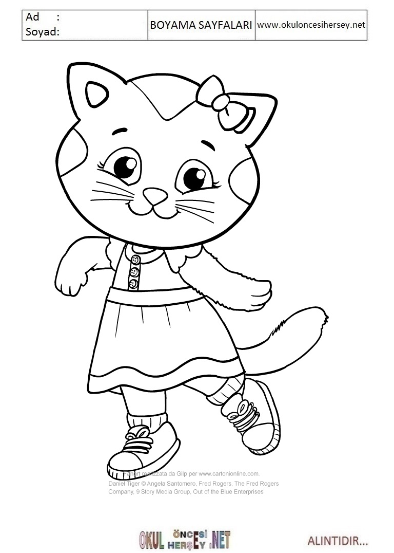 Çocuklar İçin Daniel Tiger Boyama Sayfaları 