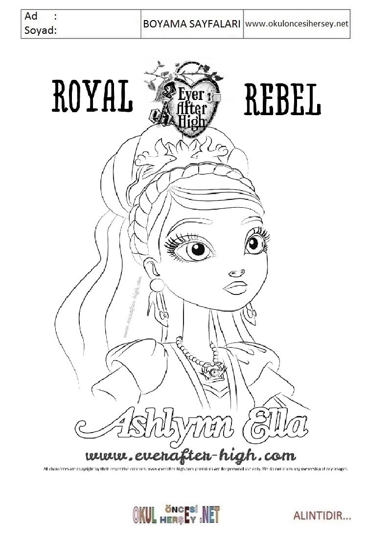 Çocuklar İçin Ever After High Boyama Sayfaları 