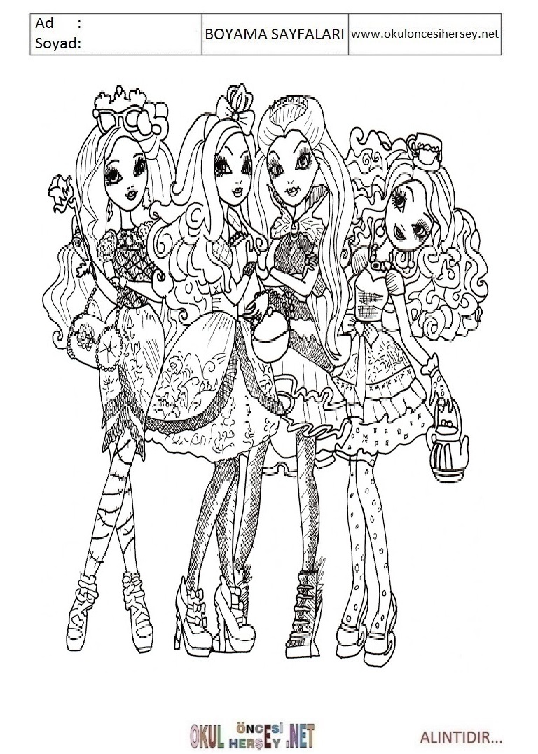 Çocuklar İçin Ever After High Boyama Sayfaları 
